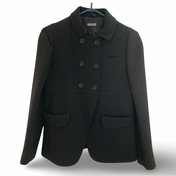 EUC Vintage Miu Miu black wool double breasted jacket IT 40 US 4 2 0 runs small - Picture 1 of 7
